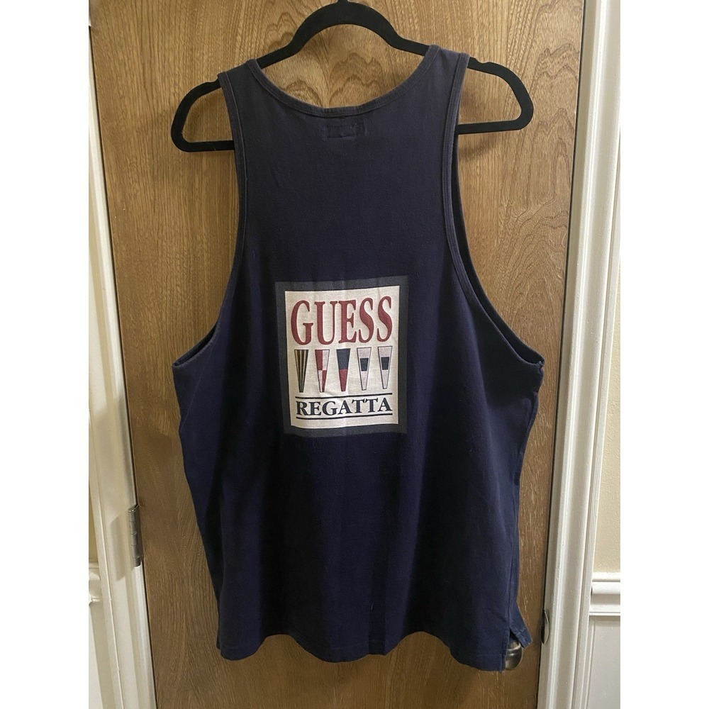 Vintage GUESS Regatta 90's Unisex Size XL Tank Top Sleeveless USA Navy Blue